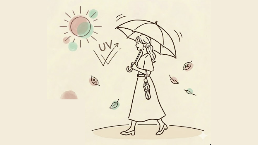 UV対策で日傘をさす女性のイラスト